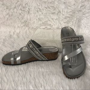 ITALIAN SHOEMAKERS Mace footbed cork wedge sandals. Jeweled. Silver. NWOT.
